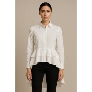 Walter Baker White Ruffled High-Low Button Front Top Whimsy Bridgerton – Size M